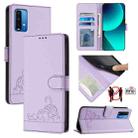 For Xiaomi POCO M3 Cat Rat Embossed Pattern RFID Leather Phone Case with Lanyard(Purple) - 1