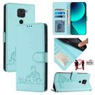 For Xiaomi Redmi Note 9 4G Global Cat Rat Embossed Pattern RFID Leather Phone Case with Lanyard(Mint Green) - 1