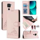 For Xiaomi Redmi Note 9 4G Global Cat Rat Embossed Pattern RFID Leather Phone Case with Lanyard(Pink) - 1
