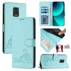 For Xiaomi Redmi Note 9 Pro Max 4G Cat Rat Embossed Pattern RFID Leather Phone Case with Lanyard(Mint Green) - 1