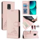 For Xiaomi Redmi Note 9 Pro Max 4G Cat Rat Embossed Pattern RFID Leather Phone Case with Lanyard(Pink) - 1