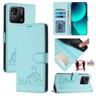 For Xiaomi Redmi 9C Cat Rat Embossed Pattern RFID Leather Phone Case with Lanyard(Mint Green) - 1