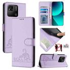 For Xiaomi Redmi 9C Cat Rat Embossed Pattern RFID Leather Phone Case with Lanyard(Purple) - 1