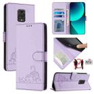 For Xiaomi Redmi Note 9 Pro 4G Cat Rat Embossed Pattern RFID Leather Phone Case with Lanyard(Purple) - 1