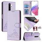 For Xiaomi Redmi Note 8 Pro Cat Rat Embossed Pattern RFID Leather Phone Case with Lanyard(Purple) - 1