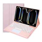 For iPad Pro 13 2024 A14B-A Detachable Ultra-Thin Bluetooth Touch Keyboard Leather Tablet Case with Pen Slot(Pink) - 1