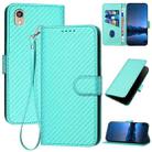 For Honor 8S YX0070 Carbon Fiber Buckle Leather Phone Case with Lanyard(Light Blue) - 1