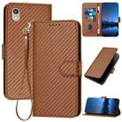 For Honor 8S YX0070 Carbon Fiber Buckle Leather Phone Case with Lanyard(Coffee) - 1