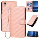 For Honor 8S YX0070 Carbon Fiber Buckle Leather Phone Case with Lanyard(Pink) - 1