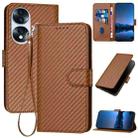 For Honor 70 YX0070 Carbon Fiber Buckle Leather Phone Case with Lanyard(Coffee) - 1