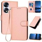 For Honor 70 YX0070 Carbon Fiber Buckle Leather Phone Case with Lanyard(Pink) - 1