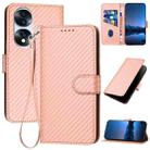 For Honor 70 Pro / 70 Pro+ YX0070 Carbon Fiber Buckle Leather Phone Case with Lanyard(Pink) - 1