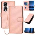 For Honor 90 Pro YX0070 Carbon Fiber Buckle Leather Phone Case with Lanyard(Pink) - 1
