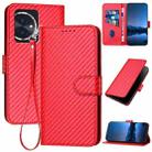 For Honor 100 YX0070 Carbon Fiber Buckle Leather Phone Case with Lanyard(Red) - 1