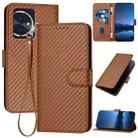 For Honor 100 YX0070 Carbon Fiber Buckle Leather Phone Case with Lanyard(Coffee) - 1