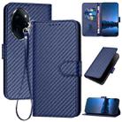 For Honor 100 Pro YX0070 Carbon Fiber Buckle Leather Phone Case with Lanyard(Royal Blue) - 1