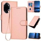 For Honor 100 Pro YX0070 Carbon Fiber Buckle Leather Phone Case with Lanyard(Pink) - 1