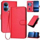 For Honor X7 4G / Play 30 Plus YX0070 Carbon Fiber Buckle Leather Phone Case with Lanyard(Red) - 1