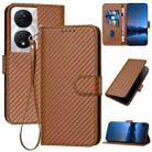 For Honor X7b 5G YX0070 Carbon Fiber Buckle Leather Phone Case with Lanyard(Coffee) - 1