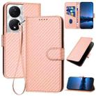 For Honor X7b 5G YX0070 Carbon Fiber Buckle Leather Phone Case with Lanyard(Pink) - 1