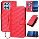 For Honor X8 5G YX0070 Carbon Fiber Buckle Leather Phone Case with Lanyard(Red) - 1