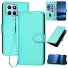 For Honor X8 5G YX0070 Carbon Fiber Buckle Leather Phone Case with Lanyard(Light Blue) - 1