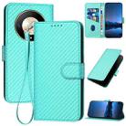 For Honor X9b YX0070 Carbon Fiber Buckle Leather Phone Case with Lanyard(Light Blue) - 1