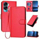 For Honor X50i 5G / 90 Lite YX0070 Carbon Fiber Buckle Leather Phone Case with Lanyard(Red) - 1