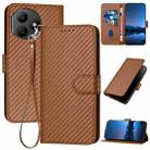 For Honor X50i+ YX0070 Carbon Fiber Buckle Leather Phone Case with Lanyard(Coffee) - 1