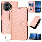 For Honor X50i+ YX0070 Carbon Fiber Buckle Leather Phone Case with Lanyard(Pink) - 1