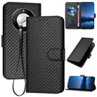 For Honor X50 YX0070 Carbon Fiber Buckle Leather Phone Case with Lanyard(Black) - 1