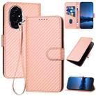 For Honor 200 YX0070 Carbon Fiber Buckle Leather Phone Case with Lanyard(Pink) - 1