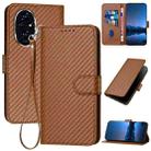 For Honor 200 Pro YX0070 Carbon Fiber Buckle Leather Phone Case with Lanyard(Coffee) - 1