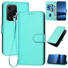 For Honor 200 Lite Global YX0070 Carbon Fiber Buckle Leather Phone Case with Lanyard(Light Blue) - 1