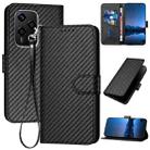 For Honor 200 Lite Global YX0070 Carbon Fiber Buckle Leather Phone Case with Lanyard(Black) - 1