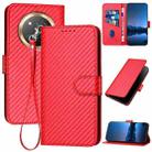 For Honor X9c Global YX0070 Carbon Fiber Buckle Leather Phone Case with Lanyard(Red) - 1