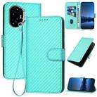 For Honor 300 YX0070 Carbon Fiber Buckle Leather Phone Case with Lanyard(Light Blue) - 1