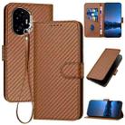 For Honor 300 YX0070 Carbon Fiber Buckle Leather Phone Case with Lanyard(Coffee) - 1