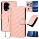 For Honor 300 YX0070 Carbon Fiber Buckle Leather Phone Case with Lanyard(Pink) - 1