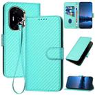 For Honor 300 Pro / Honor 300 Ultra YX0070 Carbon Fiber Buckle Leather Phone Case with Lanyard(Light Blue) - 1