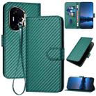 For Honor 300 Pro / Honor 300 Ultra YX0070 Carbon Fiber Buckle Leather Phone Case with Lanyard(Dark Green) - 1