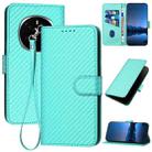 For Honor Magic7 Pro YX0070 Carbon Fiber Buckle Leather Phone Case with Lanyard(Light Blue) - 1