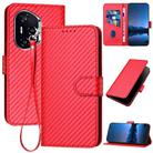 For Honor 400 Global 156.5mm YX0070 Carbon Fiber Buckle Leather Phone Case with Lanyard(Red) - 1