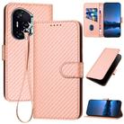 For Honor 400 Global 156.5mm YX0070 Carbon Fiber Buckle Leather Phone Case with Lanyard(Pink) - 1