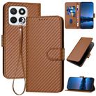 For Honor X8c 4G YX0070 Carbon Fiber Buckle Leather Phone Case with Lanyard(Coffee) - 1