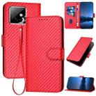 For Honor X60 GT YX0070 Carbon Fiber Buckle Leather Phone Case with Lanyard(Red) - 1