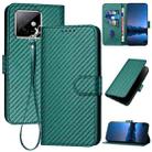 For Honor X60 GT YX0070 Carbon Fiber Buckle Leather Phone Case with Lanyard(Dark Green) - 1