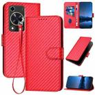 For Huawei Enjoy 70 YX0070 Carbon Fiber Buckle Leather Phone Case with Lanyard(Red) - 1