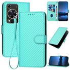 For Huawei Enjoy 70 YX0070 Carbon Fiber Buckle Leather Phone Case with Lanyard(Light Blue) - 1