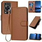 For Huawei Enjoy 70 YX0070 Carbon Fiber Buckle Leather Phone Case with Lanyard(Coffee) - 1